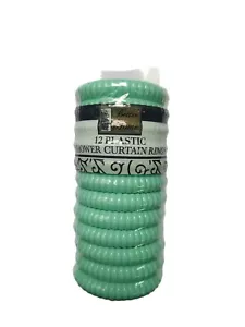 New 12 pcs plastic bathroom shower curtain rings locking round hook green - Picture 1 of 2
