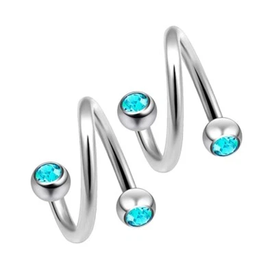 2X CZ Ball Twist Ear Stud 6-10mm Steel Spiral Ear Tragus Helix Eyebrow Piercing Foto 1 de 4