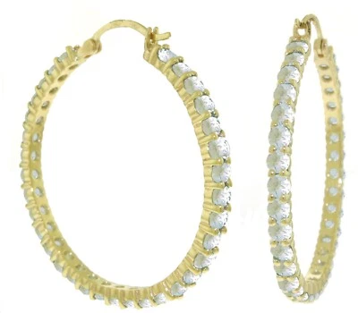 14K. SOLID GOLD HOOP EARRINGS WITH NATURAL AQUAMARINES (Yellow Gold) - Image 1 of 4