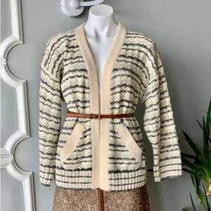 Cárdigan de lana St. John metálico frente abierto crema y gris para mujer XL - Imagen 1 de 12