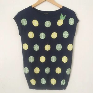 Talbots Womens Sweater Vest with Navy Blue Lemon Lime Novelty Print, Size P (XS) - Picture 1 of 7