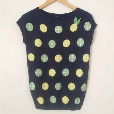 Talbots Womens Sweater Vest Navy Blue Lemon Lime Print, Size P (XS) Cotton Rayon - Image 1 of 4