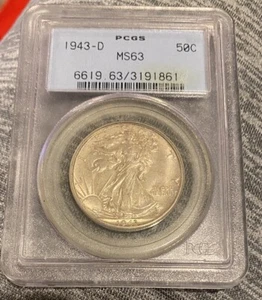 1943-D Walking Liberty Half Dollar - PCGS MS 63 50C - Picture 1 of 4