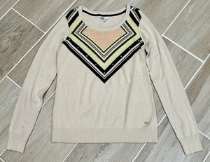 VOLCOM Women’s Ivory Diamond Design The Max Sweater V-neck Size Large NWT - Picture 1 of 6