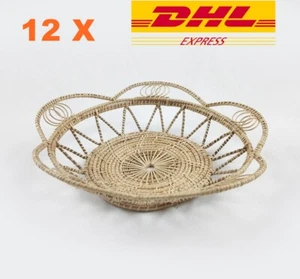 12X Vintage Thai Lotus Flower Basket Handicraft Wicker Rattan Tray Food Fruit - Picture 1 of 10