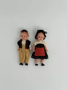 Vintage Celluloid Hard Plastic Cloth Felt Clothing Small Mini Girl & Boy Dolls - Picture 1 of 9