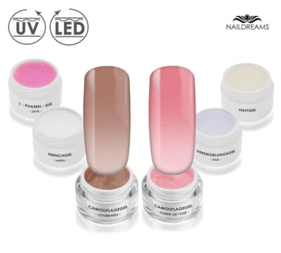 BabyBoomer 6x Farb Gel SET XXL UV GEL French Nagel Aufbau Haft Camouflage Tips - Bild 1 von 2