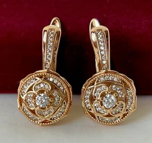 Luxus Ohrringe Blume Creolen Zirkonia Kristalle 750er Gold 18K vergoldet - Bild 1 von 7