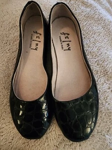 FS/NY French Sole Black Croc Leather Ballet Flats Size 7.5M Italy- GENTLY USED  - Picture 1 of 5