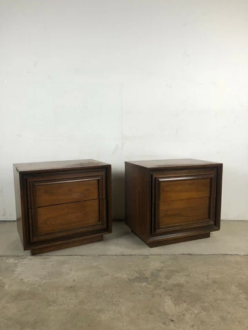 Pair of Mid Century Modern Two Drawer Nightstands Cover
