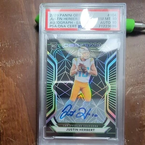 2020 Obsidian Electric Etch Green Justin Herbert Auto GEM MT 10 Pop 5 - Picture 1 of 8