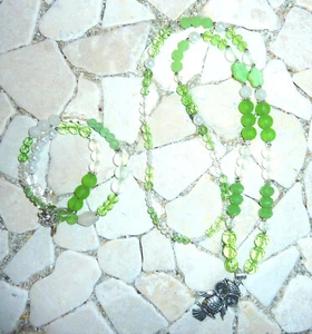 ★ mittellange Kette & Wickelarmband ★ EULE ★ hellgrün, weiß & kristall ★ - Bild 1 von 2