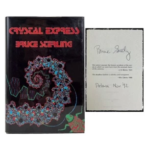 1989 SIGNED Crystal Express Bruce Sterling Arkham House Cyber Punk HBDJ  - Picture 1 of 11