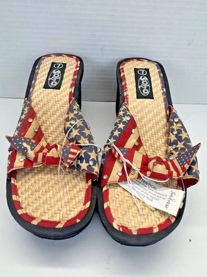 Sandalias de cuña Soho talla 7 rojo blanco azul estrellas rayas nuevas con etiquetas para mujer Foto 1 de 4