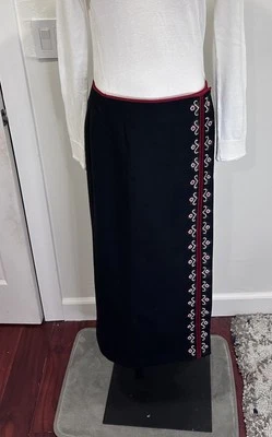 Anne Taylor wool cashmere blend full length wrap skirt stitch Floral design  - Image 1 of 4