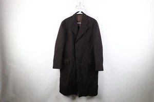 Vintage 50s Bespoke Mens 40L Wool Tweed Herringbone Overcoat Jacket Brown USA - Picture 1 of 20
