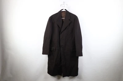 Vintage 50s Bespoke Mens 40L Wool Tweed Herringbone Overcoat Jacket Brown USA - Image 1 of 4