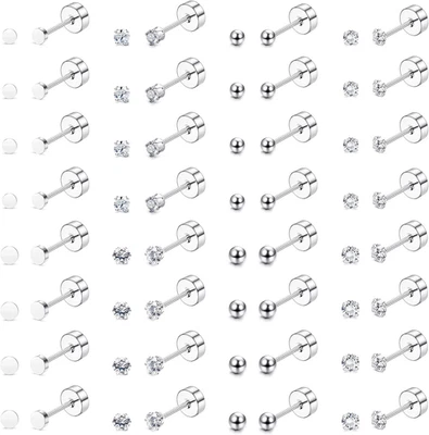 16 pares de pequeños aretes de cartílago para mujer hombre acero quirúrgico respaldo plano coche Foto 1 de 4