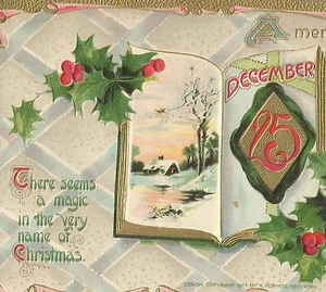 Christmas December 25 Holly Snowy Scene Book Vintage Postcard - Picture 1 of 3