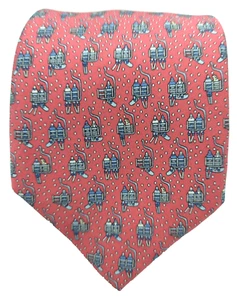 Vineyard Vines Extra Long Silk Tie Pink w/Snowy Ski Lift Passengers 61" x 3 3/8" - Picture 1 of 10