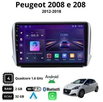 Autoradio stereo Android 10 Pollici per Peugeot 208 e 2008Dal 2012 Al 2018 - Immagine 1 di 4