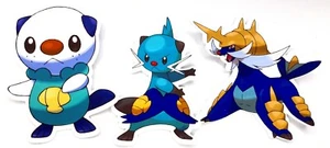 Oshawott, Dewott, Samurott - 3 Vinyl Sticker Evolution Set - Picture 1 of 5
