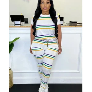 Women's Mardi Gras "White Infinity" Two Piece Pants Set - Picture 1 of 5