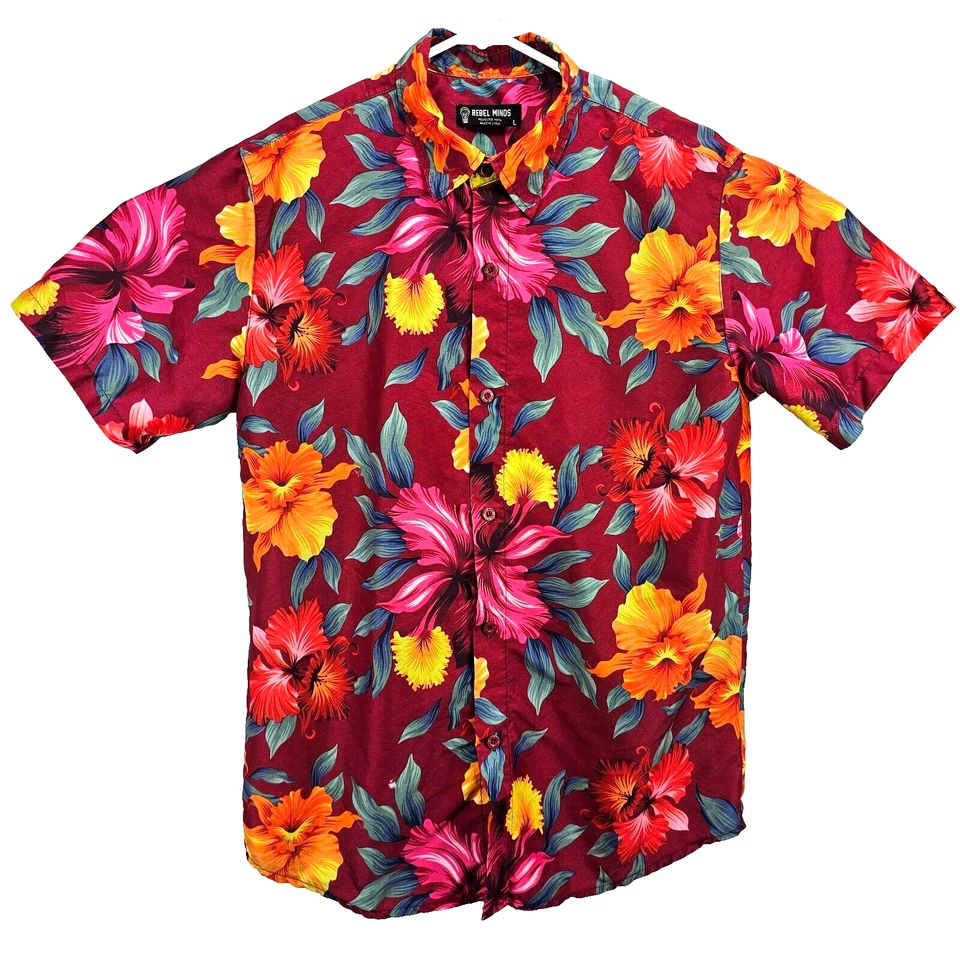 Camisa para hombre Rebel Minds talla L S/S abotonada borgoña/amarillo/naranja/verde floral Foto 1 de 4