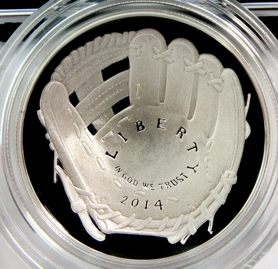 2014p Baseball Commemorative Silver Dollar 90% Silver Curved Deep Cameo Proof - Image 1 of 4