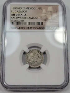 1783 Mexico NGC AU EL CAZADOR SHIPWRECK Silver 1/2 Real High Grade *J423 - Picture 1 of 3
