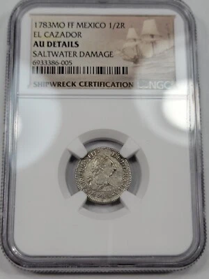 1783 Mexico NGC AU EL CAZADOR SHIPWRECK Silver 1/2 Real High Grade *J423 - Image 1 of 3
