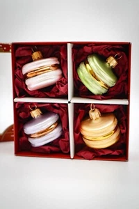 4 Blown Glass Macaron Christmas Ornaments Max Glass Handmade in Poland Pastel - Picture 1 of 11