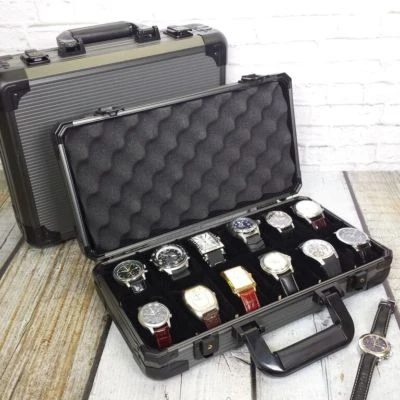 Watch Case Gunmetal Aluminum 12 Large Watches (Fits up to 58m) * Minor Scratches - Image 1 of 4