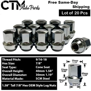 20Pc 1.58" CHROME 9/16-18 OEM 7/8" HEX LUG NUT FIT DAKOTA DURANGO RAM1500&MORE - Picture 1 of 3