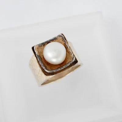 Anillo Moneda Perla Plata Esterlina Israel Silpada Retirado Tamaño 7.5, 9.6 gramos Foto 1 de 4