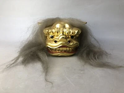 Y8381 OKIMONO Shishimai Lion Dance ornamento pintura dorada Japón interior antiguo Foto 1 de 4