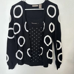 Cardigan Tank Set Career Black With White Dots Circles Kenar Size Medium Work - Picture 1 of 22