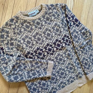 VTG McGregor Sweater Wool Blend Fair Isle Nordic Tan Green USA Made Mens Large - Picture 1 of 7