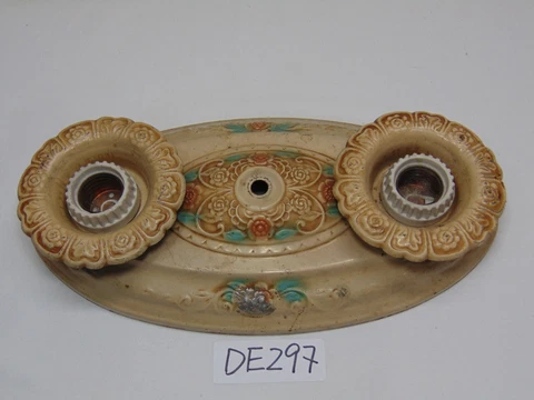 Vintage Art Deco Flush Mount Light Ceiling Fixture Salvage  2 Dual Bulb Antique Cover