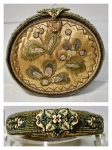 Antiguo Bolso Cartera Vintage Esmaltado Seda Cuentas Perla Art Deco Bordado Francia - Imagen 1 de 1