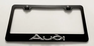 3D Audi Quattro S Line Emblem Stainless Steel Black License Plate Frame W/ Caps - Picture 1 of 4