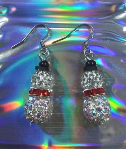 Hübsche süße Schneemann-Ohrringe mit Strass/Diamanten Weihnachtsgeschenk  - Bild 1 von 1