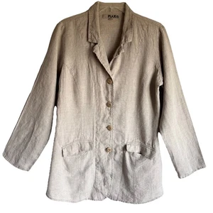 FLAX Sz S Tan Linen Button-Up Lightweight Jacket Blazer - Picture 1 of 13