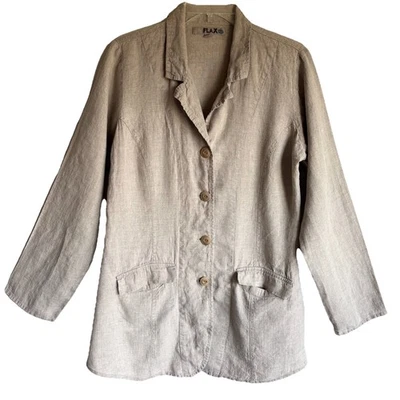 FLAX Sz S Tan Linen Button-Up Lightweight Jacket Blazer - Image 1 of 4
