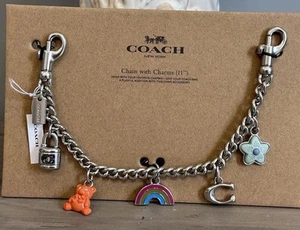 COACH CW662 Silver Swagger Chain With Charms Flower, Bear, C, Rainbow, Lock - Picture 1 of 9