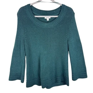 Style & Co Green Emerald Long Flared Sleeve Round Knit Pullover Sweater Size M - Picture 1 of 5