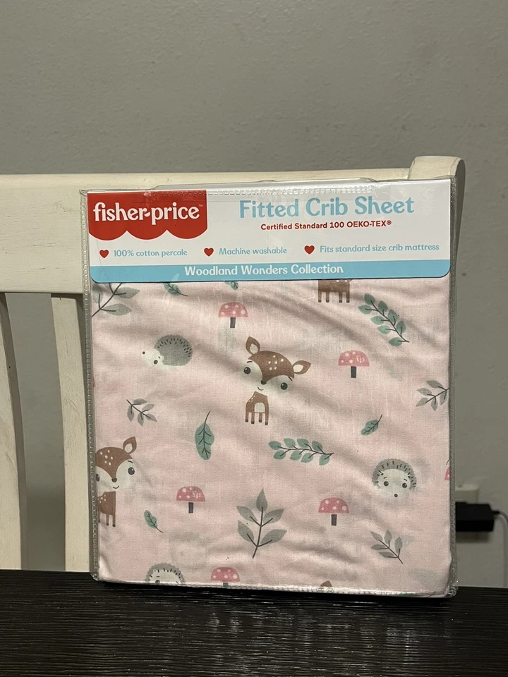 NUEVA Sábana para Cuna Fisher Price Woodland Wonders Bosque Temática Rosa Algodón Ajustada Foto 1 de 3
