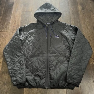 Patagonia Diamond Quilted Bomber Puffer Jacket Hoodie Black Men Size XXL - Picture 1 of 6