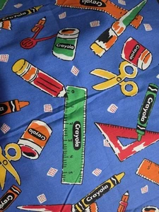 Vintage Crayola and School Supplies Cotton Blend Fabric - Picture 1 of 2