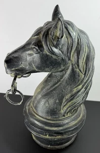 Cast Iron Horse Head Hitching Post Finial Antique (Rare Double Ring Bit)  - Picture 1 of 19